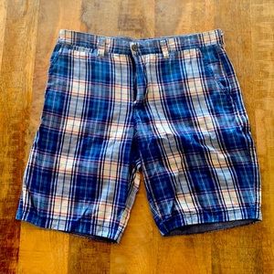 Flag & Anthem - Blue, white, and red plaid shorts